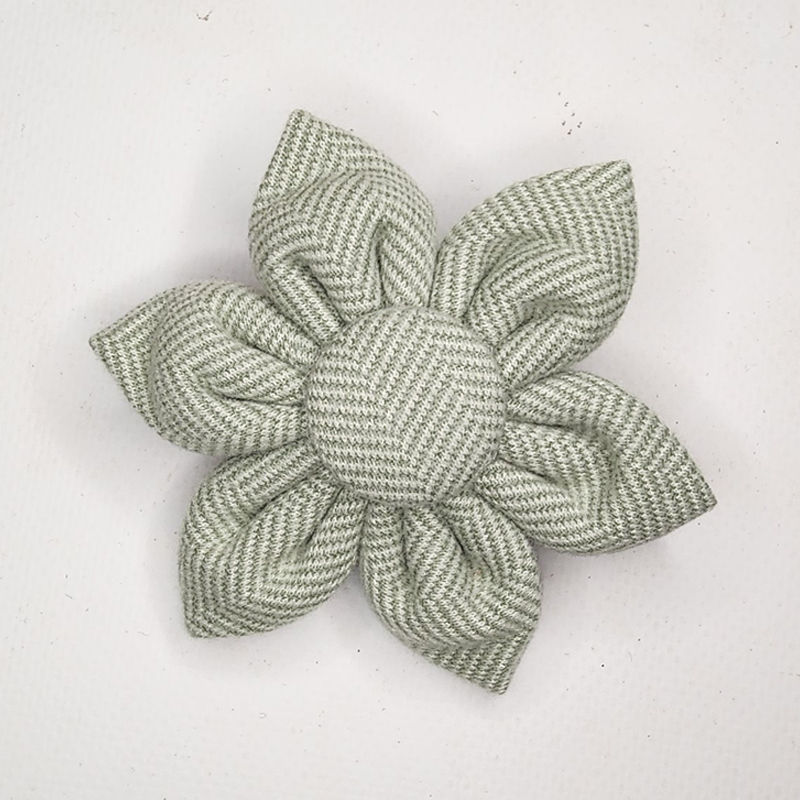 Thumbnail: Herringbone tweed fabric dog collar flower front in sage by Hendricks and Maple