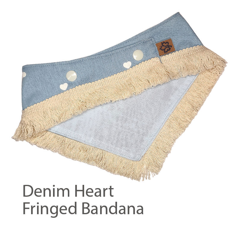 Thumbnail: Denim heart fringed dog bandana front by Hendricks and Maple
