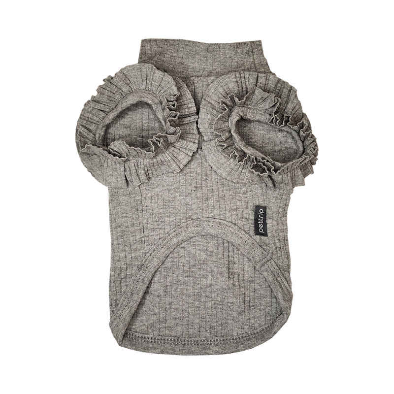 Thumbnail: Ruffle short sleeve dog tee in colour pewter by Hendricks and Maple