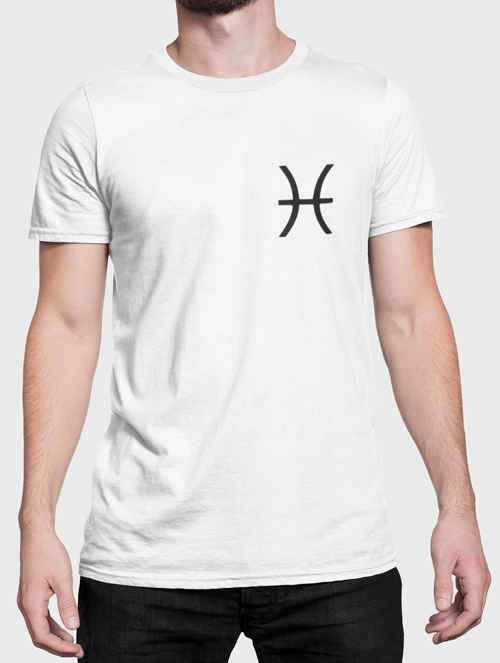 Thumbnail: Man modelling a white Pisces Zodiac and spiritual T-shirt against a white background