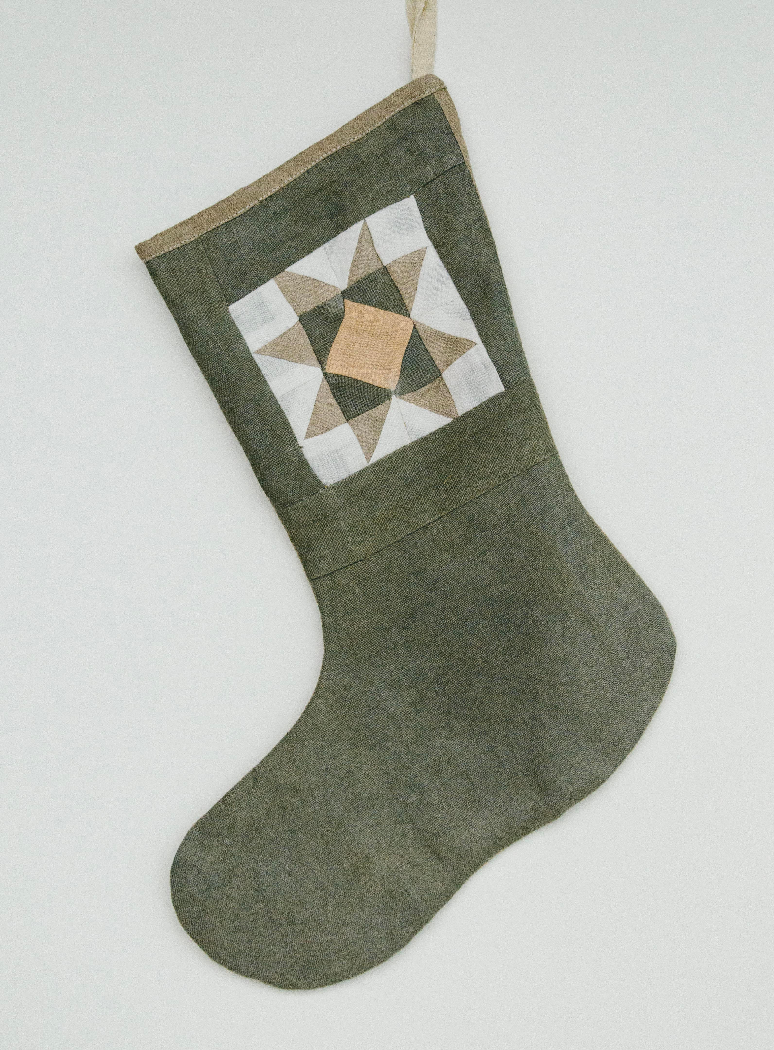 Green Christmas stocking naturally dyed