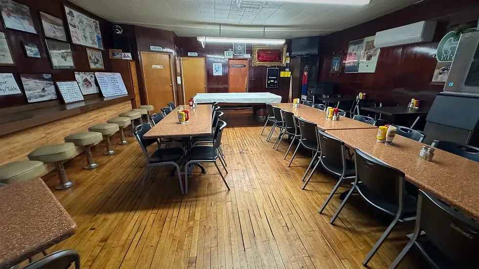 Big dining room and pool table in the back