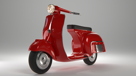 Modellazione in 3D di una vespa Piaggio rossa.