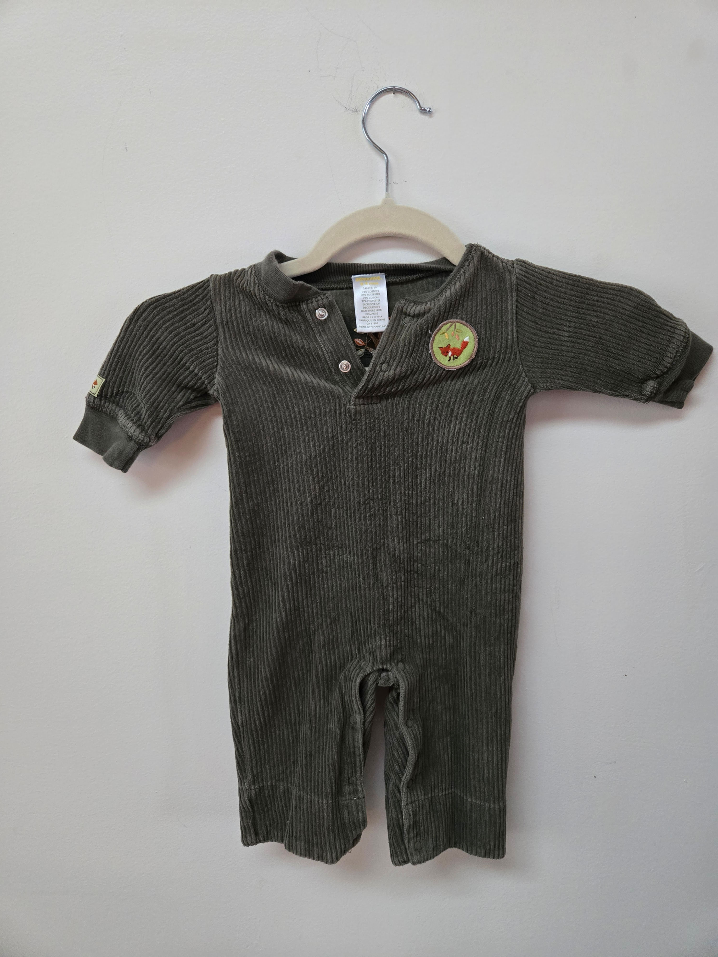 Vintage Gymboree Cord Onesie with fox embroidery front view