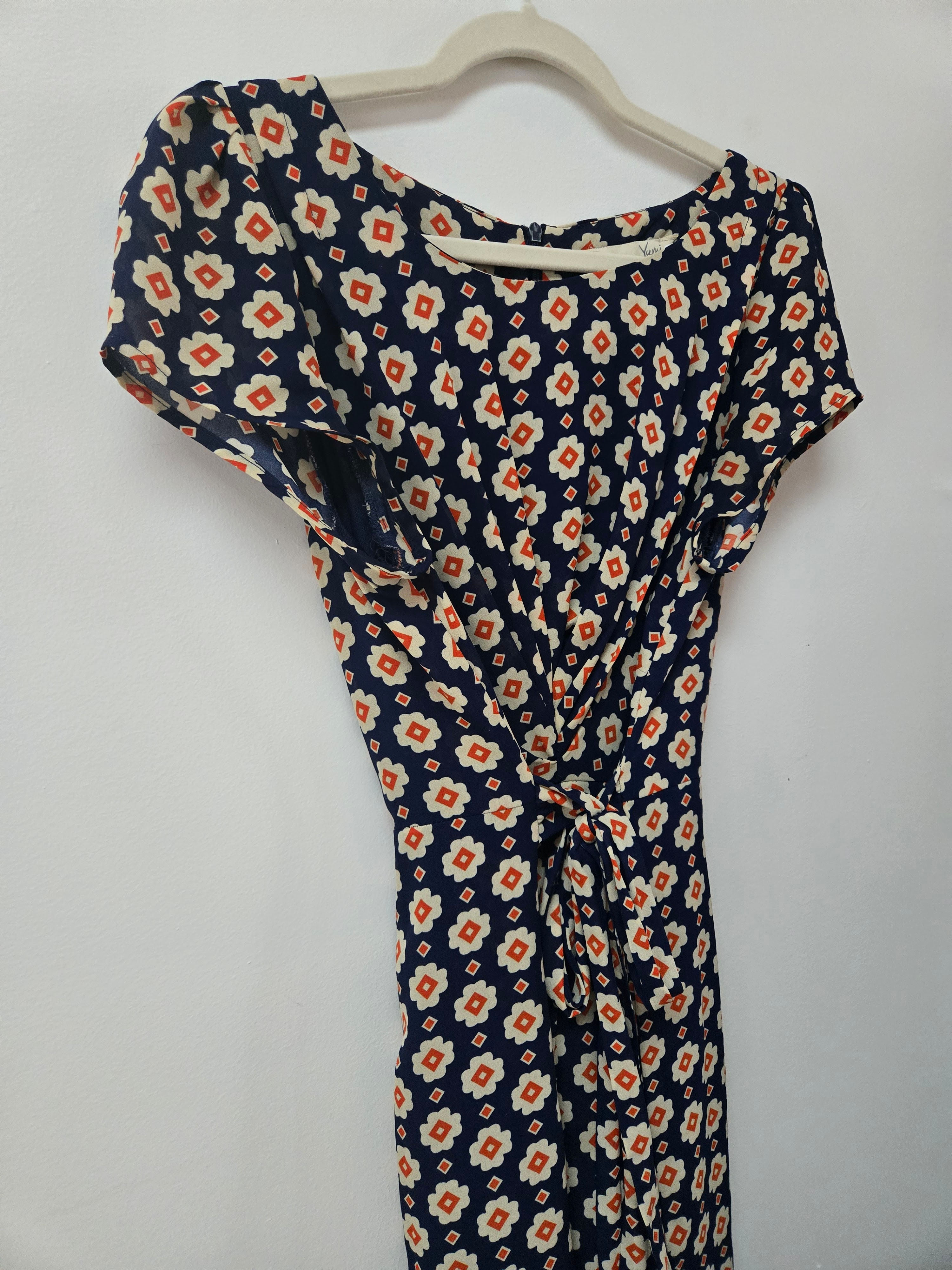 yumi retro wrap dress with floral design front view
