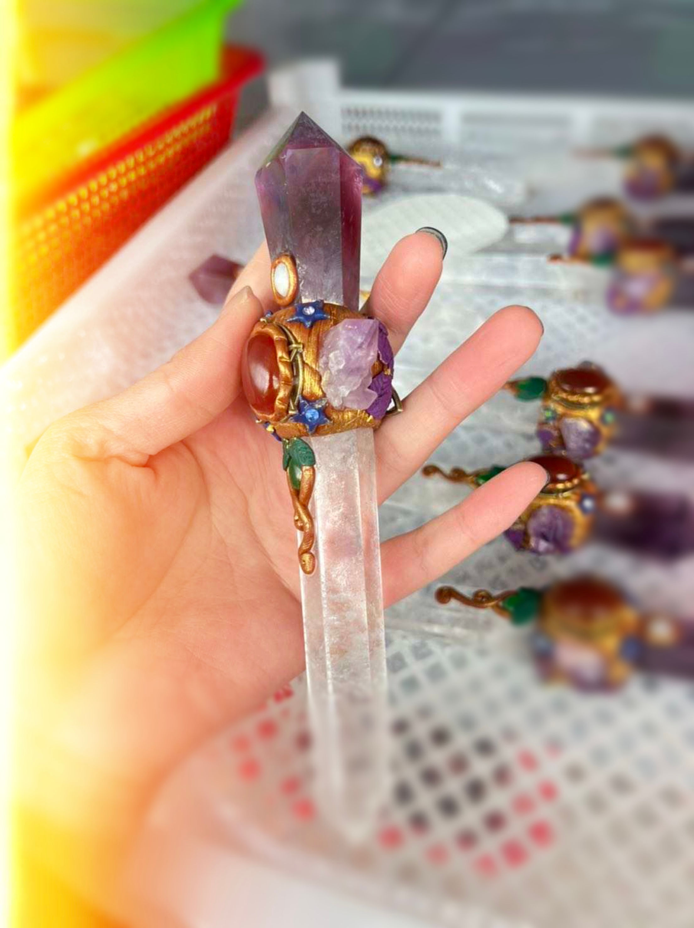 Crystal wand amethyst and clear quartz  