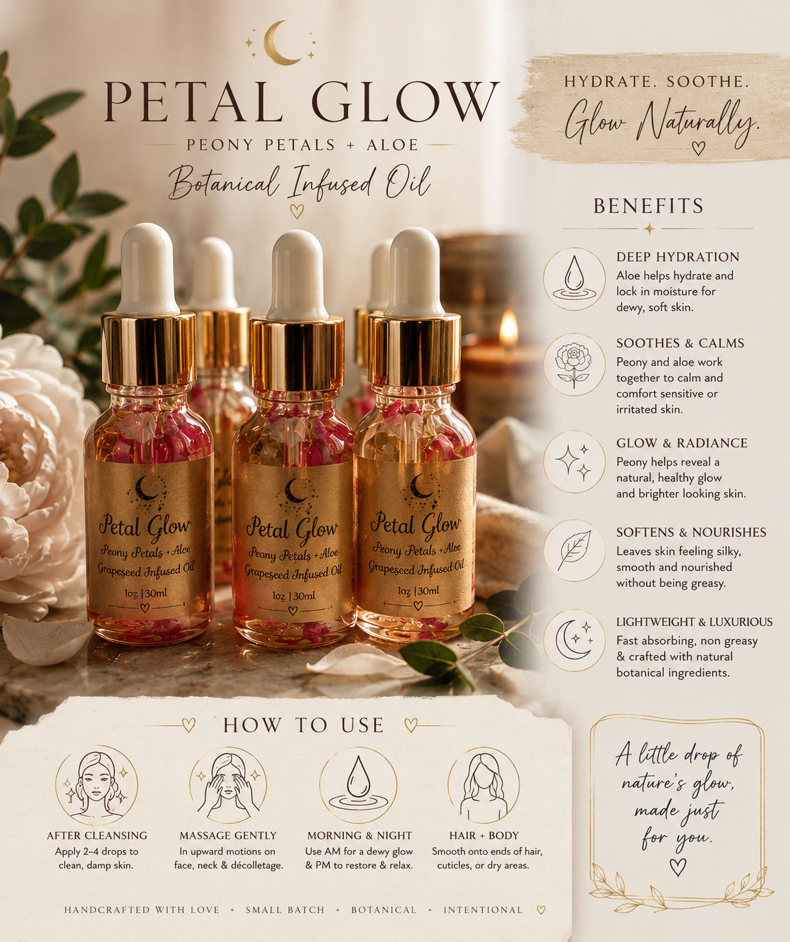 Petal Glow Peony petals and Aloe