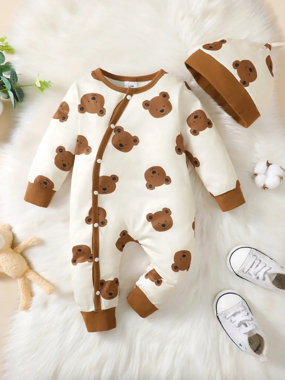 Thumbnail: Winter Newborn Infant Baby Boys Romper Bear Print Long Sleeve Button Up Front Ro