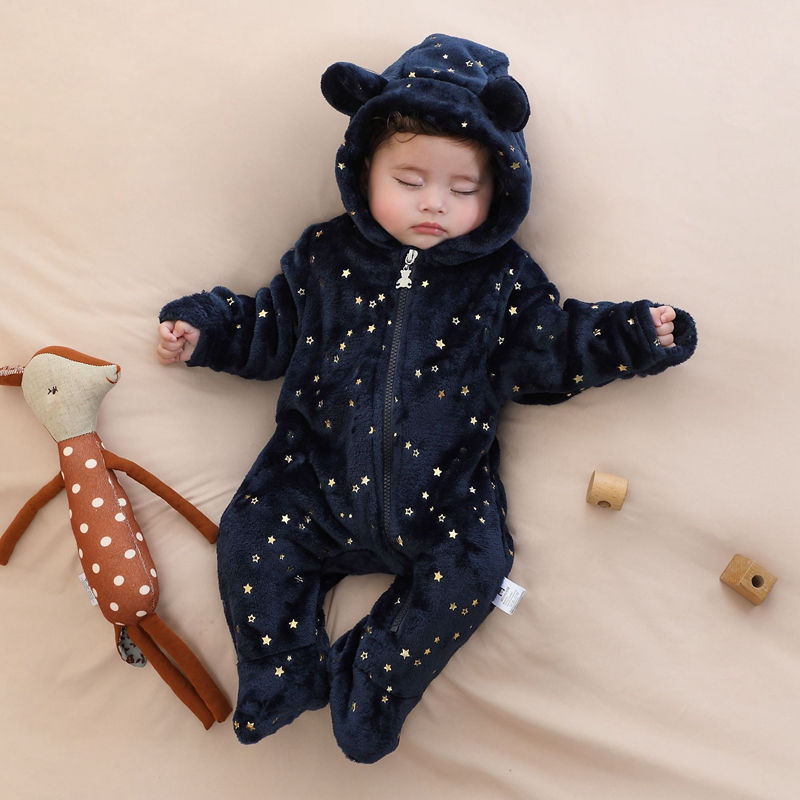 Thumbnail: Newborn Baby Flannel Rompers Soft Warm Autumn Winter Bodysuit for Boys & Girls C