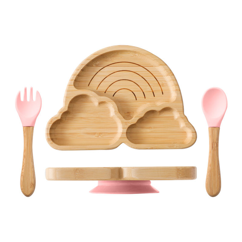 Thumbnail: Baby Wooden Tableware Set Could Bamboo Wooden Plate Bowl Silicone Suction Wooden
