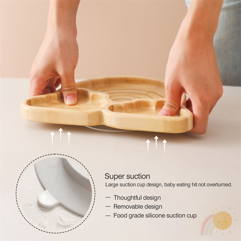 Thumbnail: Baby Wooden Tableware Set Could Bamboo Wooden Plate Bowl Silicone Suction Wooden