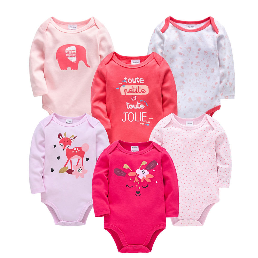 Thumbnail: 6 PCS 3 PCS Kavkas Baby Boys Girls Bodysuit Long Sleeve 100% Cotton Baby Clothes