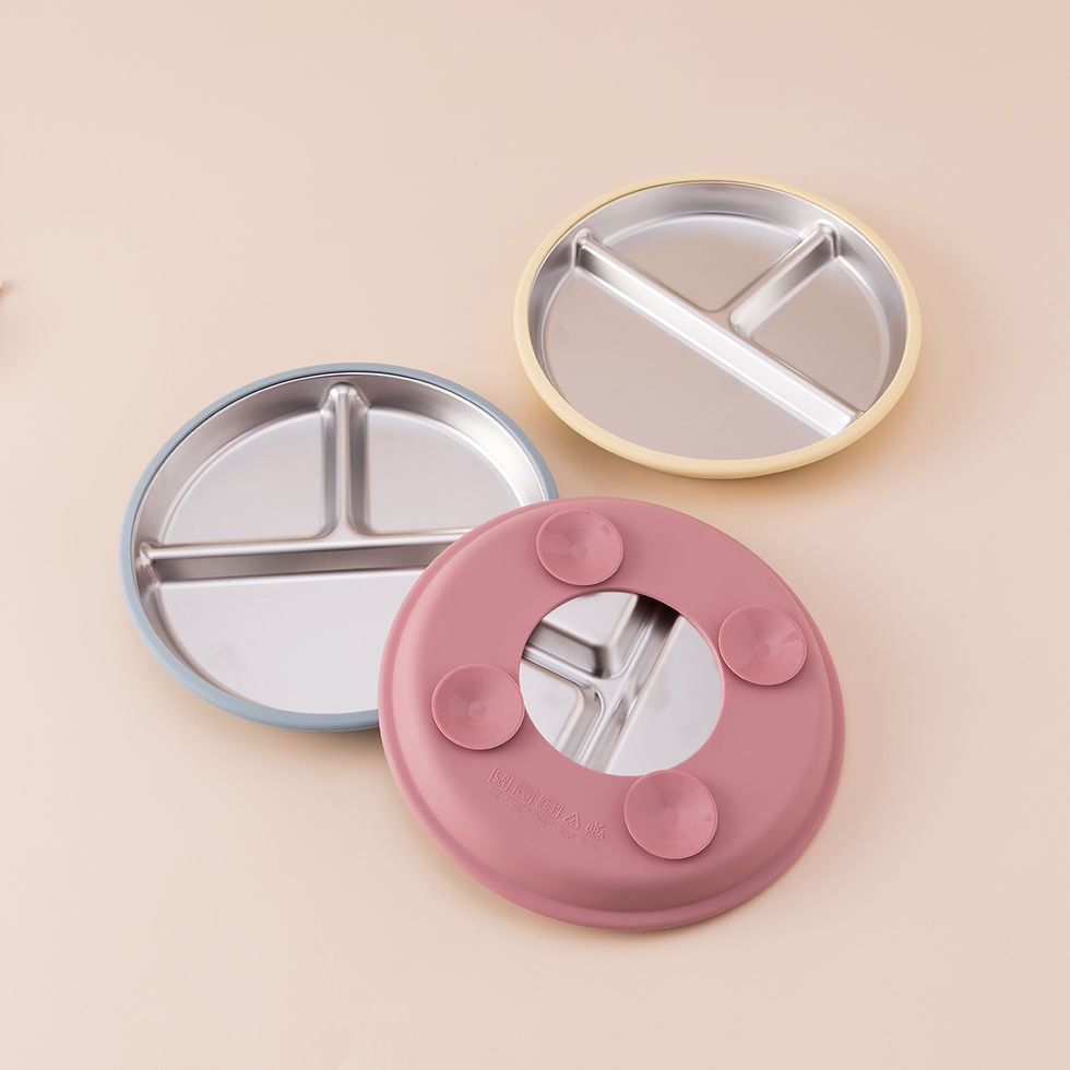 Thumbnail: 5PCS Stainless Steel Dishes Plate Baby Feeding Set With Detachable Silicone Suck