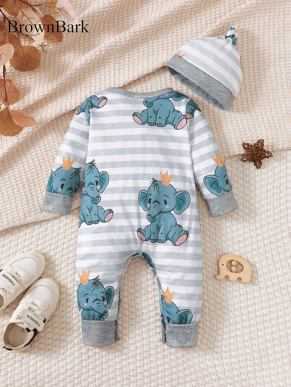 Thumbnail: Winter Newborn Infant Baby Boys Romper Bear Print Long Sleeve Button Up Front Ro