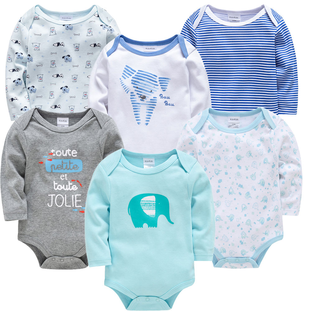 6 PCS 3 PCS Kavkas Baby Boys Girls Bodysuit Long Sleeve 100% Cotton Baby Clothes