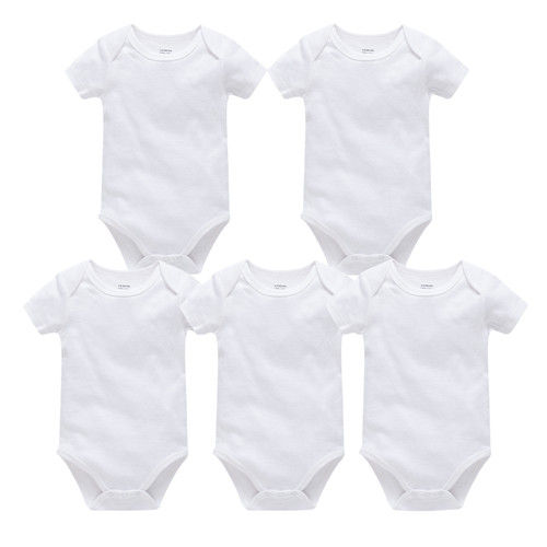 Thumbnail: Kavkas 3PCS 5PCS Baby Boys Girls Clothes Solid White Short Sleeve Cotton Baby Bo