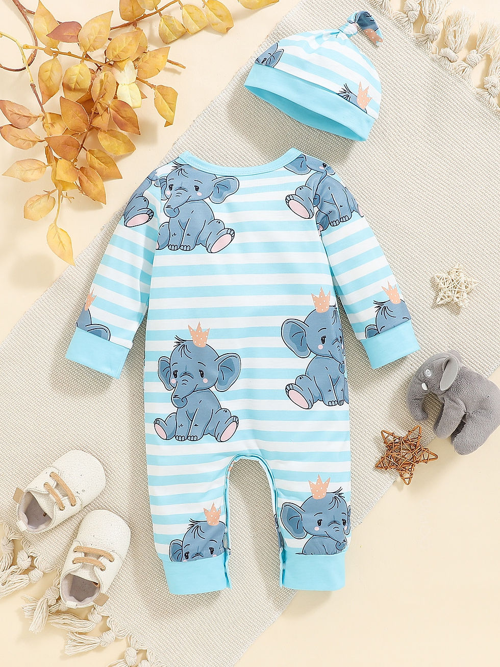 Thumbnail: Winter Newborn Infant Baby Boys Romper Bear Print Long Sleeve Button Up Front Ro
