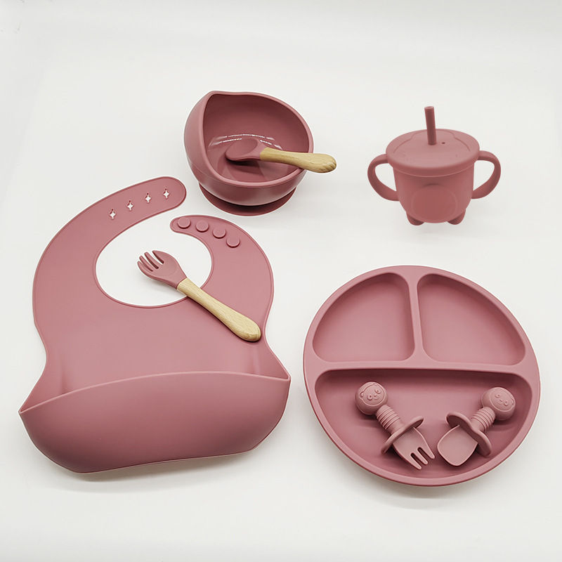Thumbnail: Children's Dishes Set Baby Silicone 6/8-piece Tableware Set Suction Cups Forks S