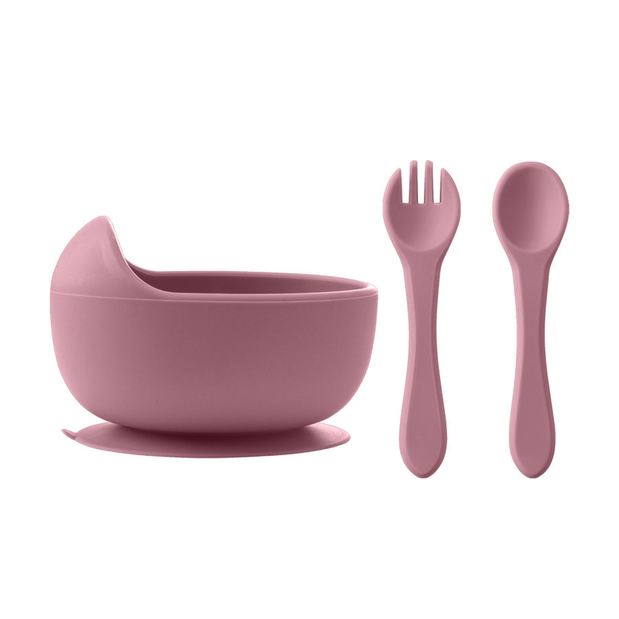 Thumbnail: 3Pcs Silicone Baby Feeding Bowl Set Baby Learning Dishes Suction Bowl Set Wood 
