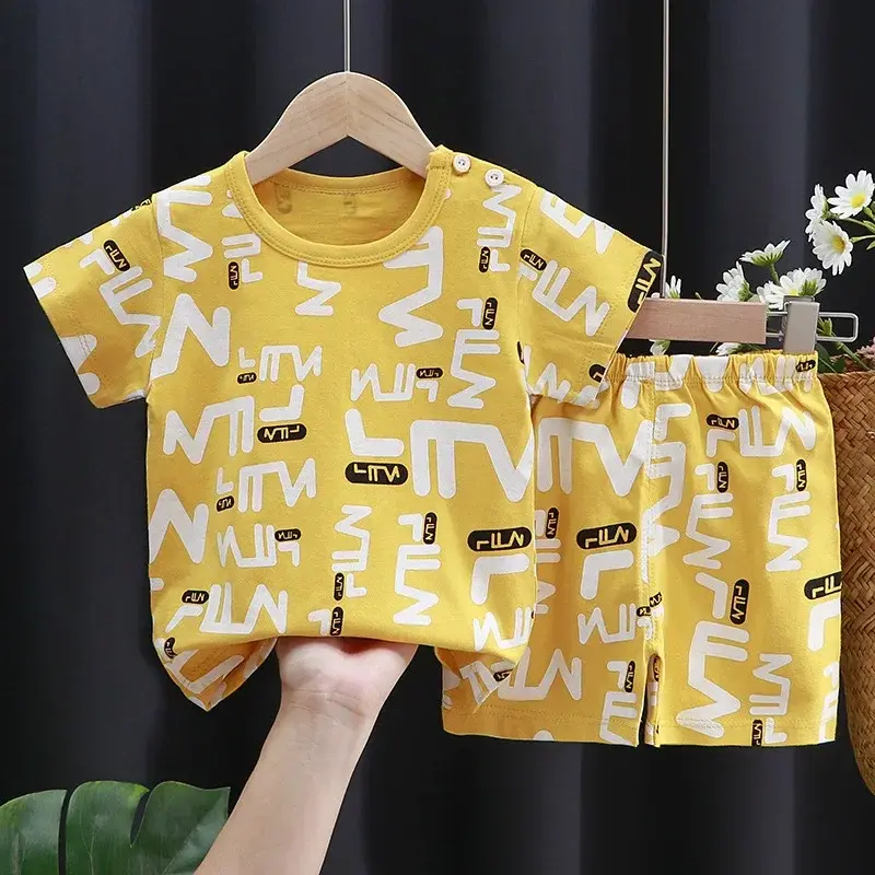 Thumbnail: Cartoon Printed Clothing Pure Cotton Home Clothes 2 Piece Suits Toddler Fashion 