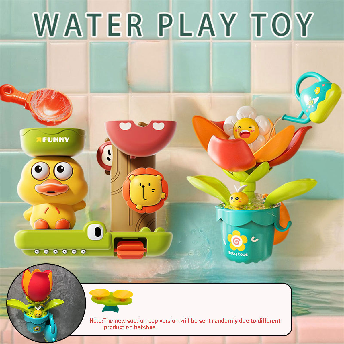 2025 Baby Bath Toy Play Water in Duck/Flower Shape Lion Waterwheel Children Fun