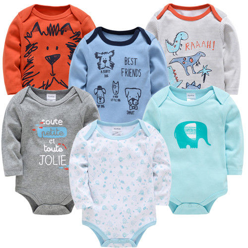 Thumbnail: 6 PCS 3 PCS Kavkas Baby Boys Girls Bodysuit Long Sleeve 100% Cotton Baby Clothes
