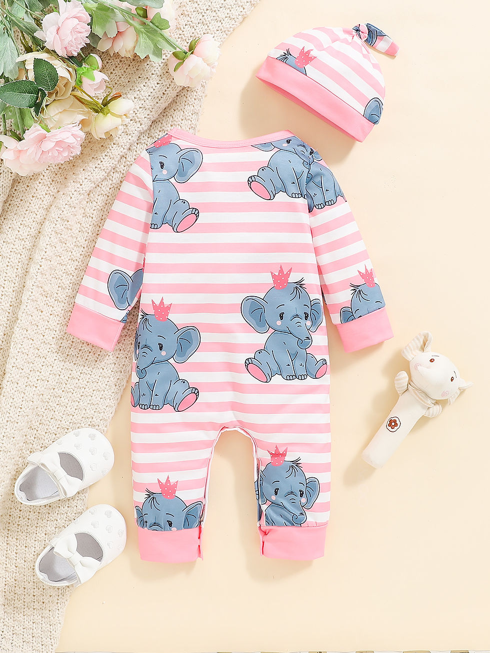 Thumbnail: Winter Newborn Infant Baby Boys Romper Bear Print Long Sleeve Button Up Front Ro