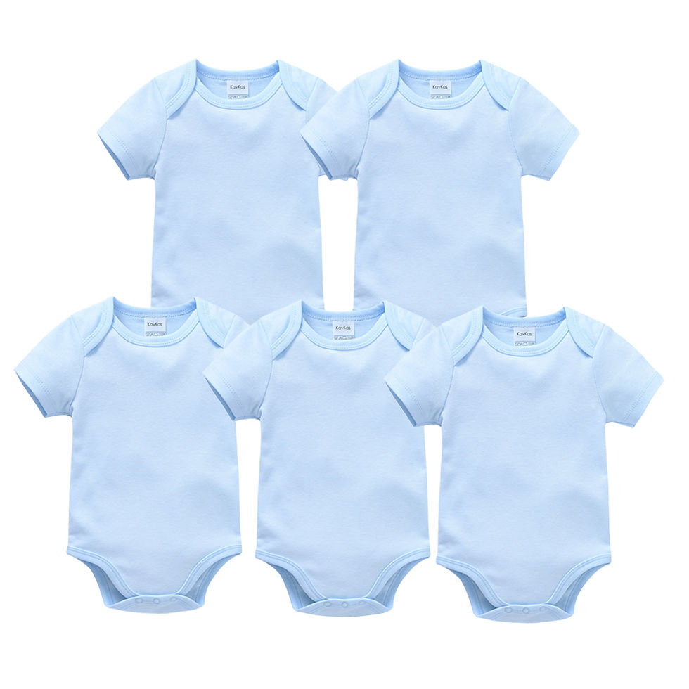Thumbnail: Kavkas 3PCS 5PCS Baby Boys Girls Clothes Solid White Short Sleeve Cotton Baby Bo