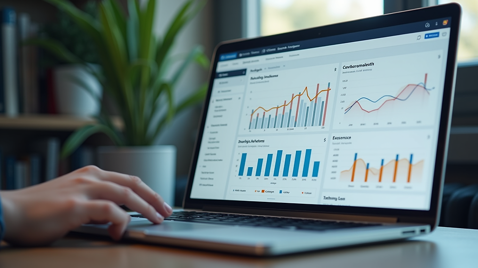 Close-up view of a laptop screen showing digital marketing analytics dashboard