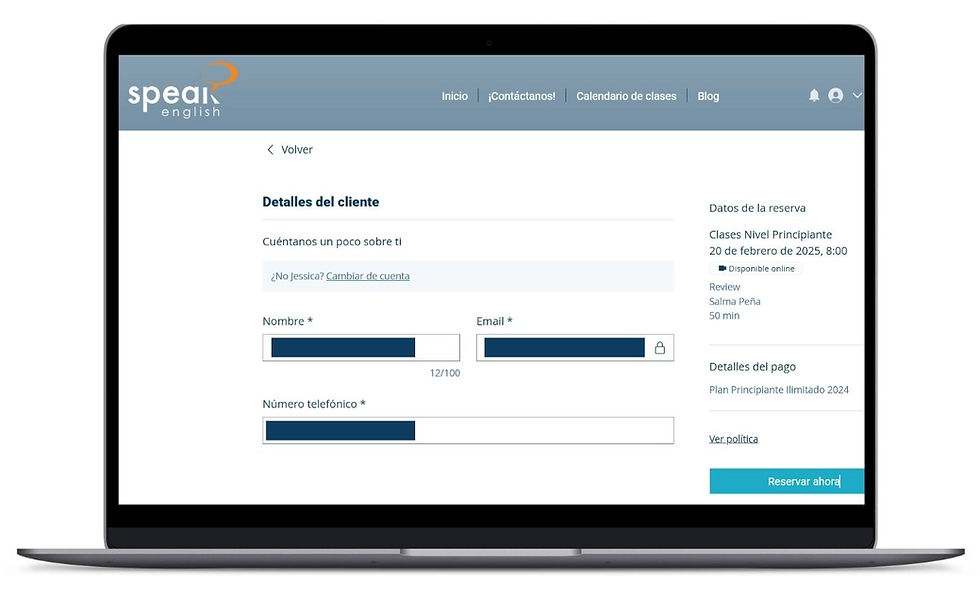 plataforma para reservar clases Speak English