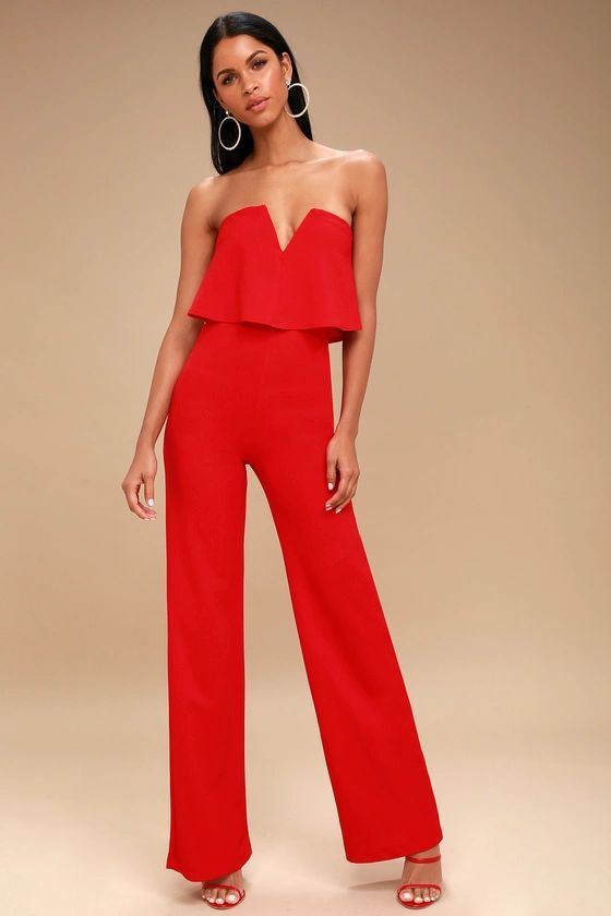 Lulus Strapless Red Jumpsuit $61