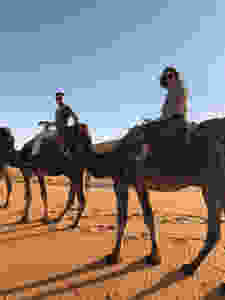 Riding camels in the Sahara Desert, Morocco