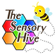 A cartoon bee with colourful honeycomb and The Sensory Hive text