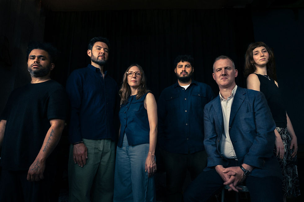 Mary Halvorson's sextet, Amaryllis, featuring (left to right) Nick Dunston, Tomas Fujiwara, Mary Halvorson, Adam O'Farrill, Jacob Garchik and Yvonne Rogers