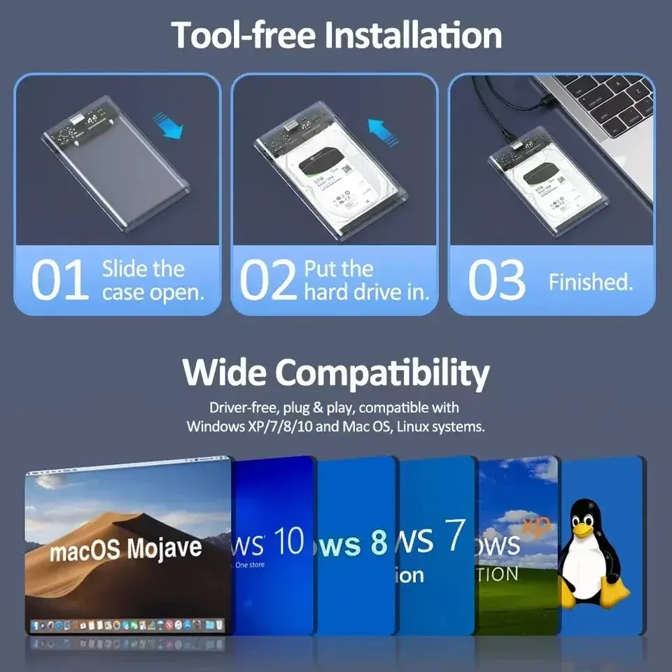 Thumbnail: USB 3.0/Type C HDD Enclosure 2.5 Inch SATA SSD External Hard Drive Case With