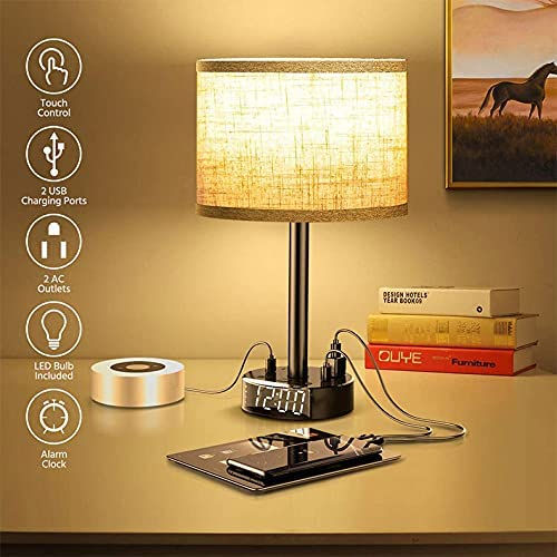 Bedside Table Lamp Alarm Clock Charging - 3 Bright