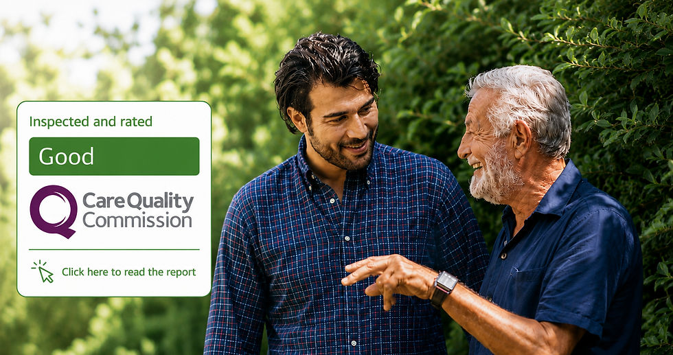 Domiciliary care assistant and elderly man smiling