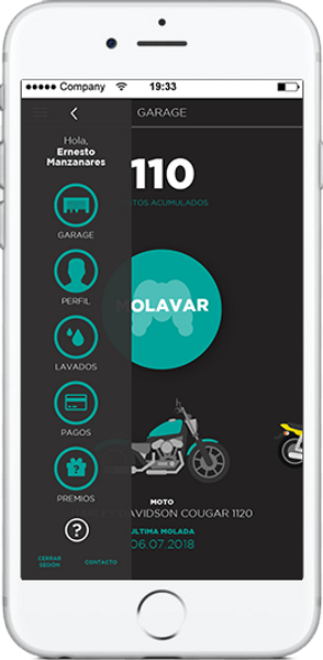 app de MOLA tanto para Android como para Apple. Moto lavado