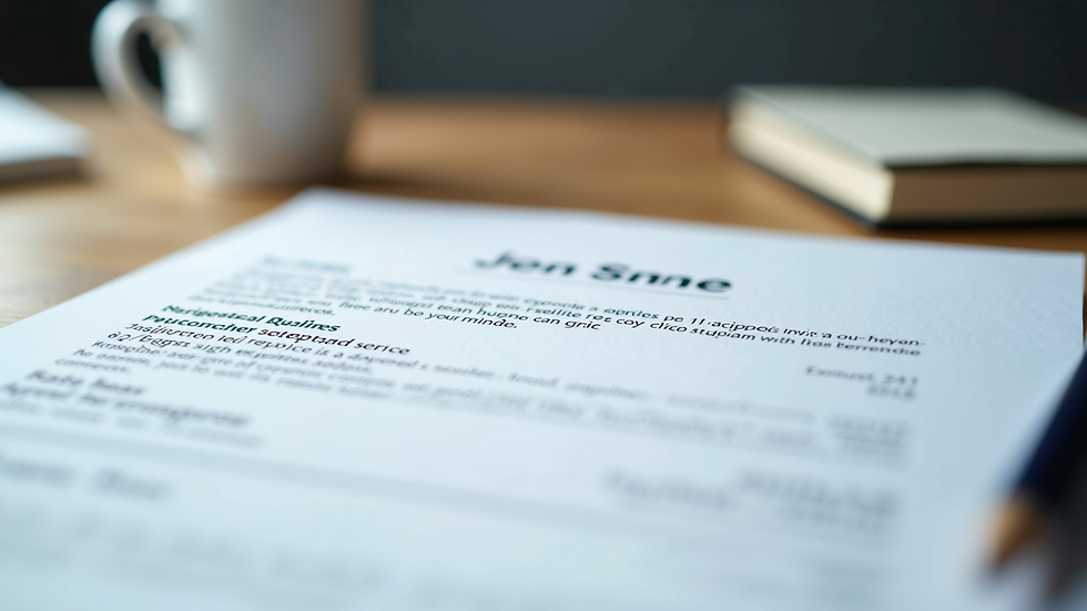 Close-up view of a printed resume with highlighted keywords