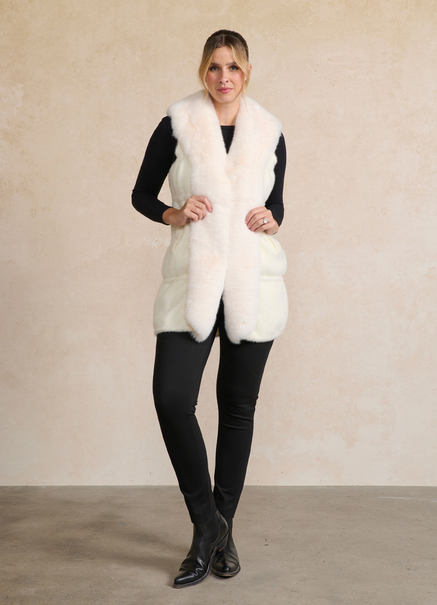 Special Knit Design Longline Vest in Cream