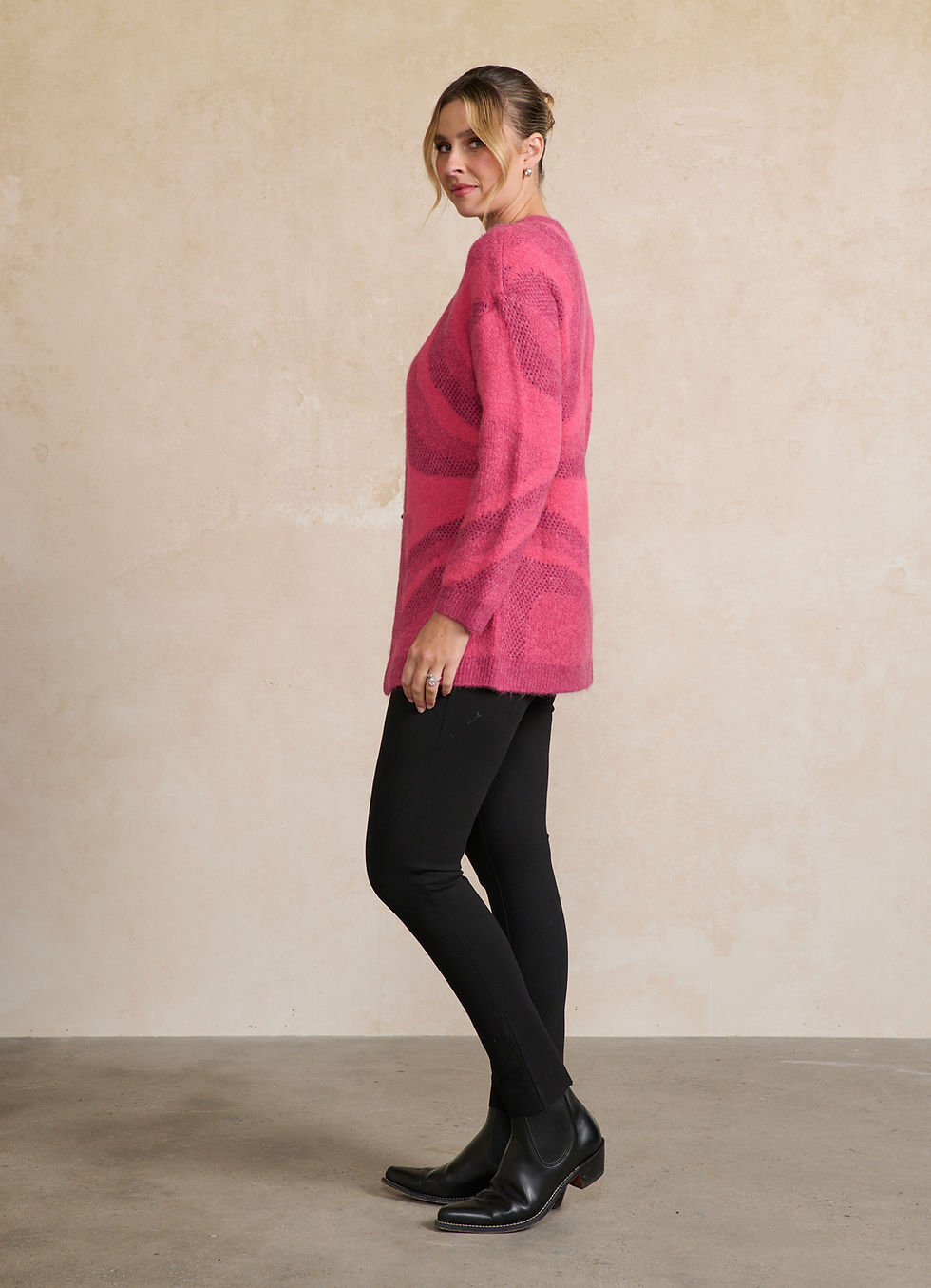 Thumbnail: Special Marbled Knit Swirl Cardi in Raspberry