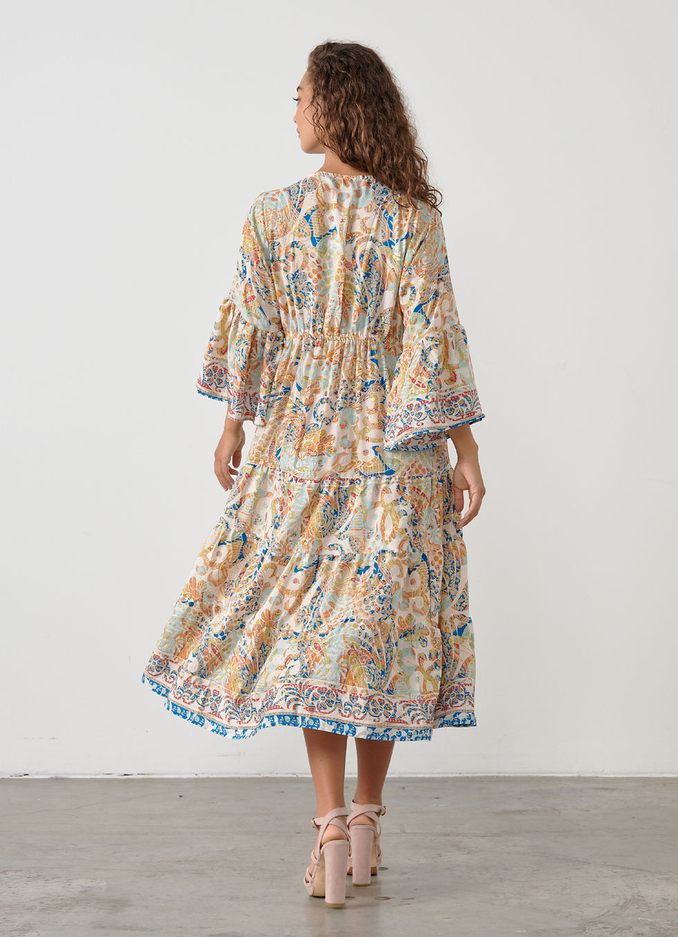 Thumbnail: Foil Print Dress with Elastic Waist in Blue