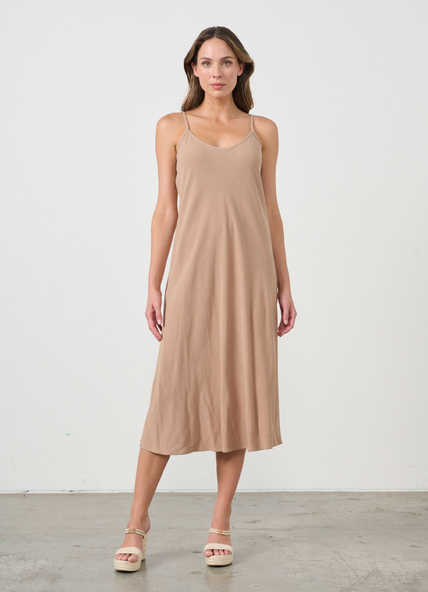 Bias Cut Slip Dress in Nude