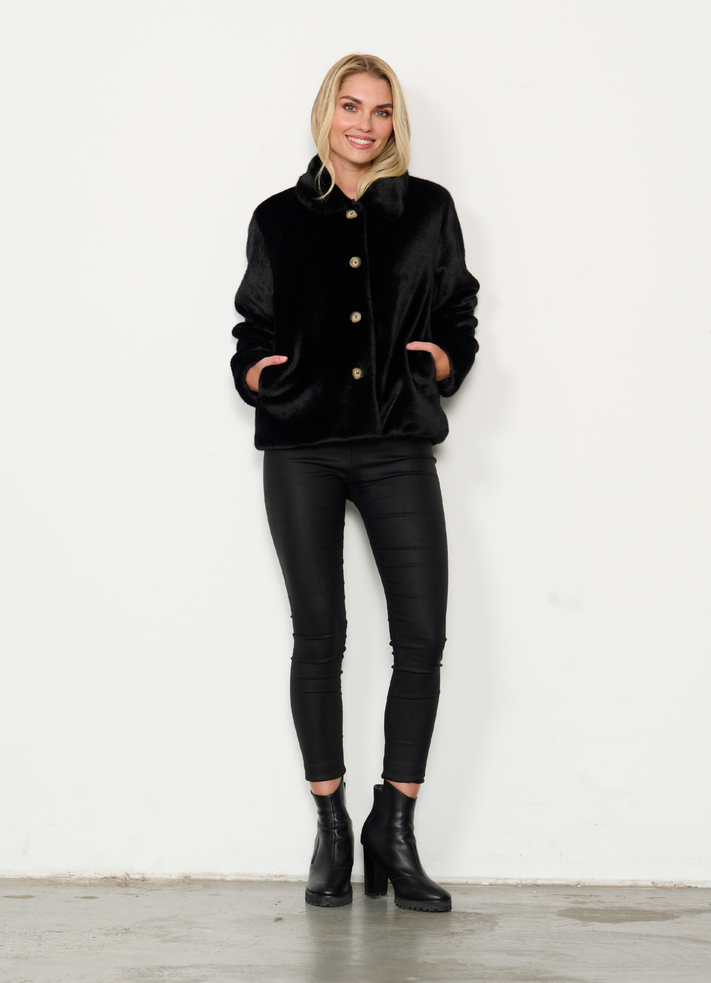 Faux Fur Jacket in Black