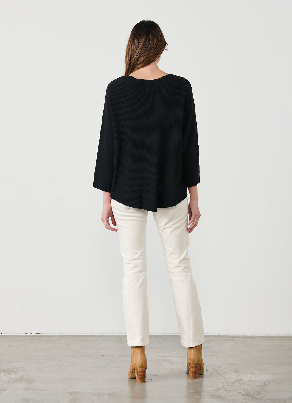 Thumbnail: Rib Knit Jumper with Scoop Hem in Black