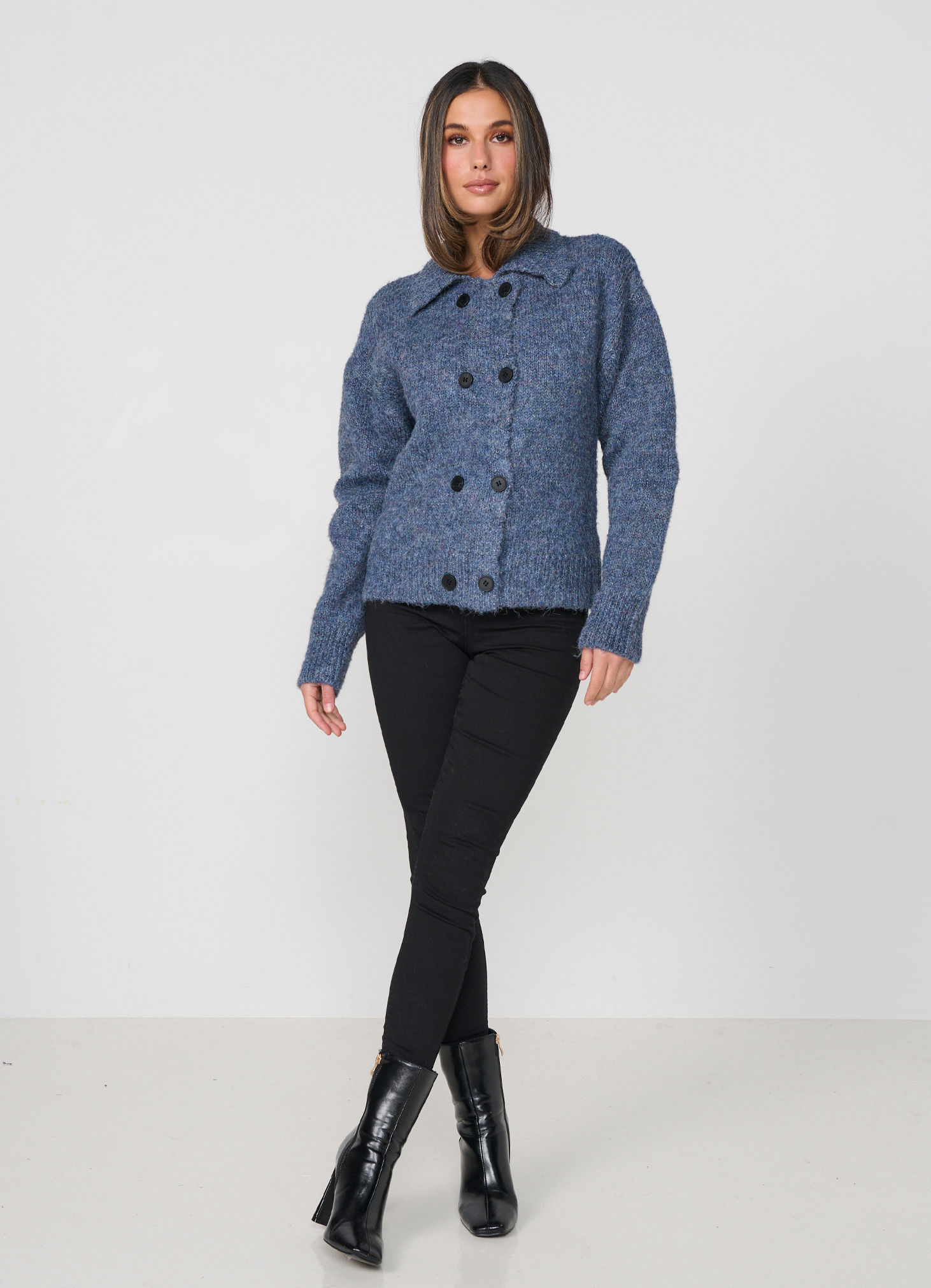 Double Breasted Woollahra Cardi in Blue
