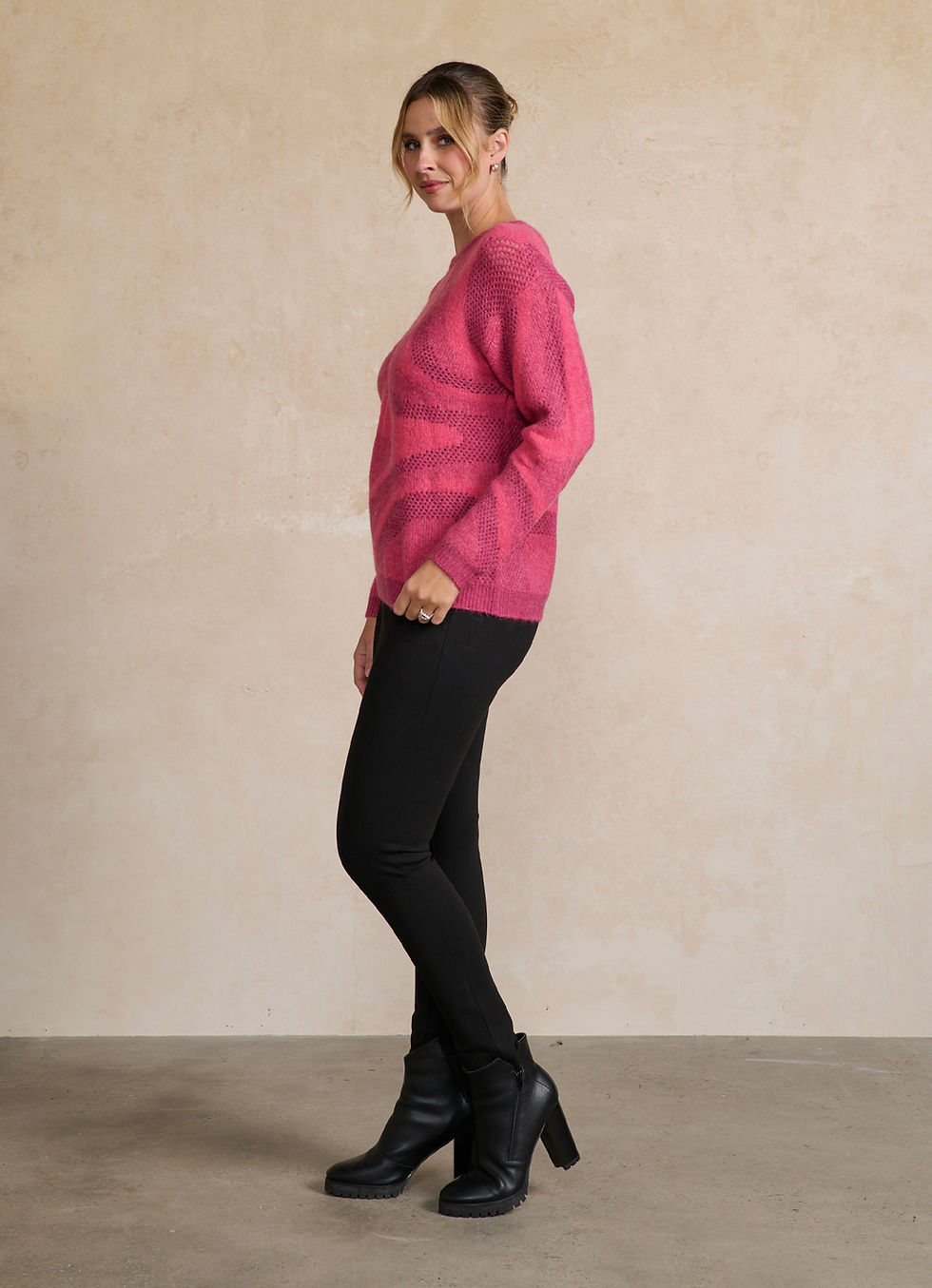 Thumbnail: Special Marbled Knit Swirl Jumper in Raspberry