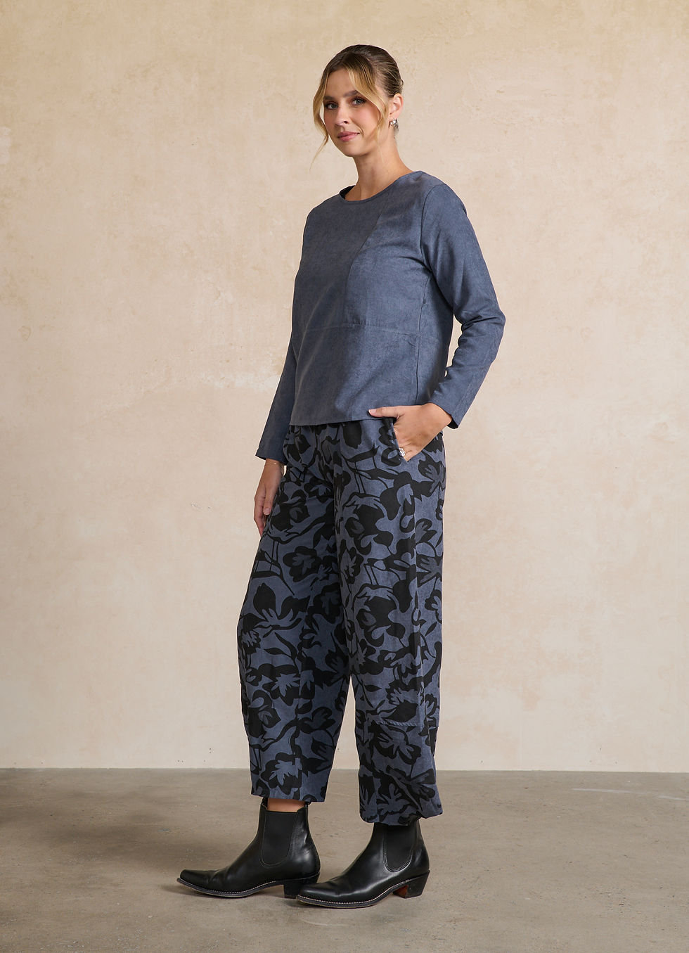 Thumbnail: Suede Feel Panelled Top in Blue