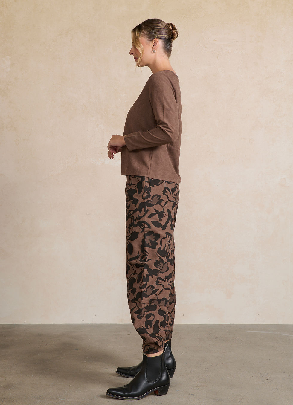 Thumbnail: Suede Feel Panelled Top in Coffee