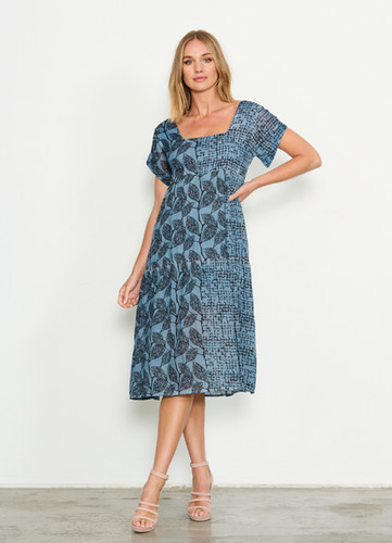 Square Neckline Floor-length Dress With Belt Ink Blue